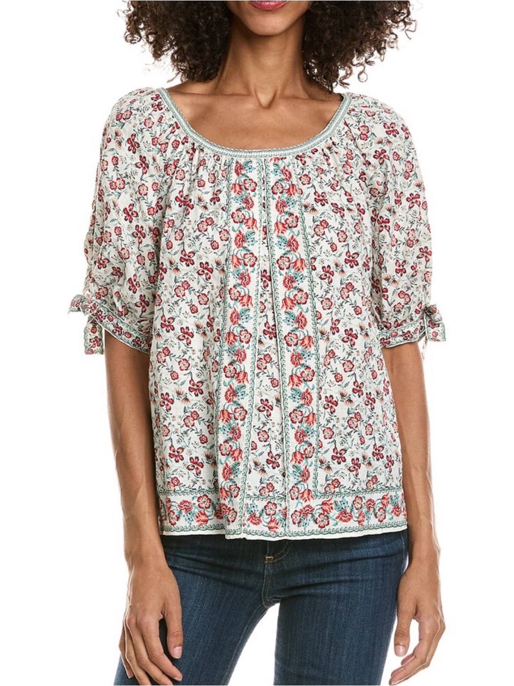 Max Studio Floral Short Sleeve Inverted Pleat Top Size Large